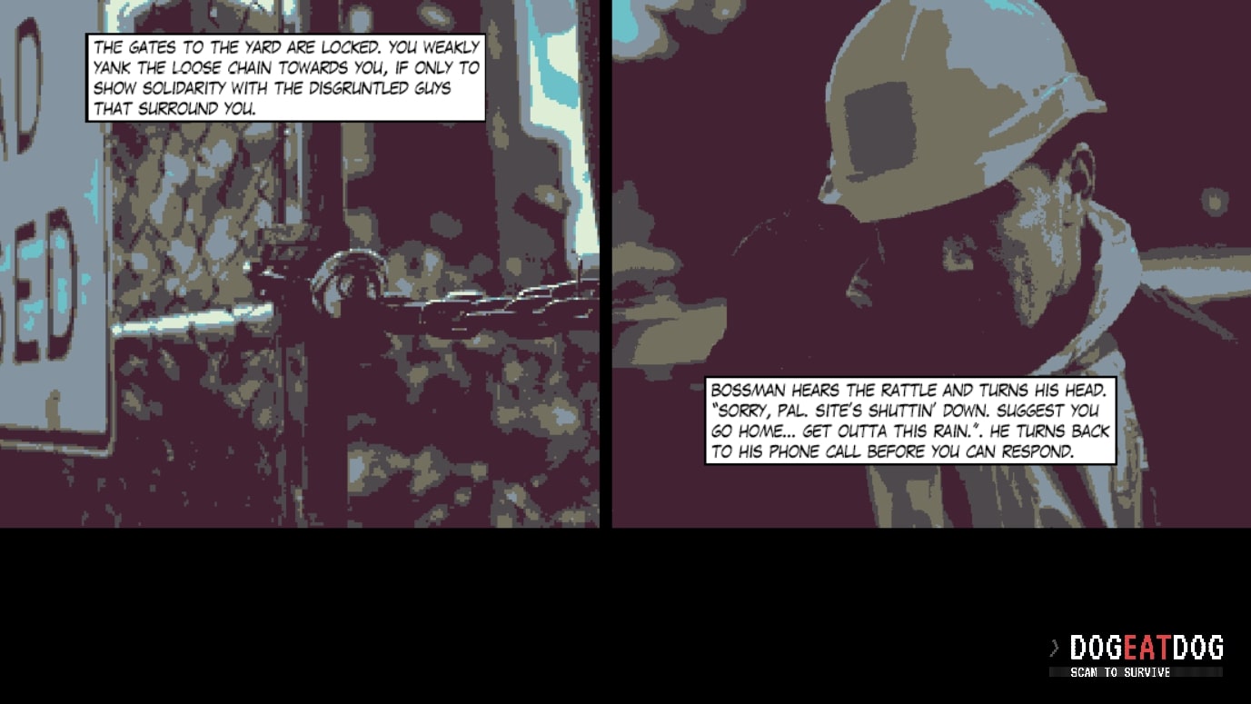 A comic panel scene in Dog Eat Dog: Scam to Survive