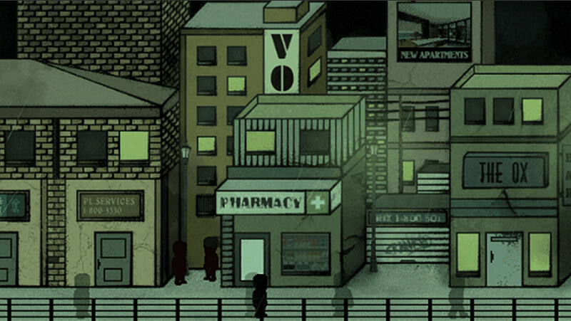 The dark urban city of VONA, in Dog Eat Dog: Scam to Survive